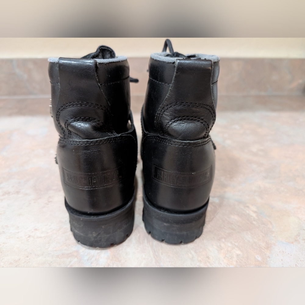 Authentic Harley-Davidson® Black Leather (thick) Lace-Up/With Strap & Buckle - Picture 6 of 13
